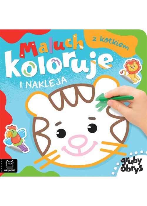 Maluch koloruje i nakleja z kotkiem. Gruby obrys