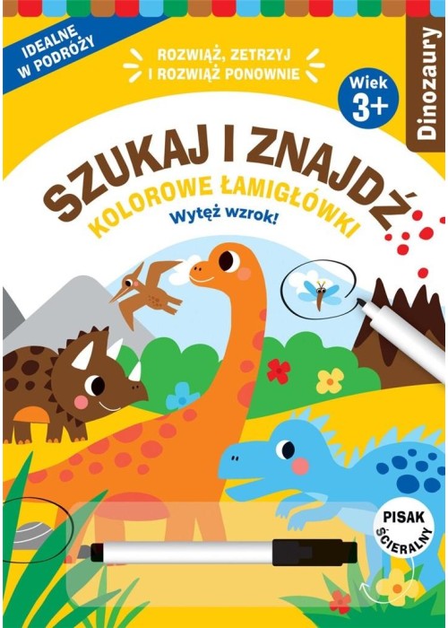 Szukaj i znajdź. Kolorowe łamigłówki. Dinozaury