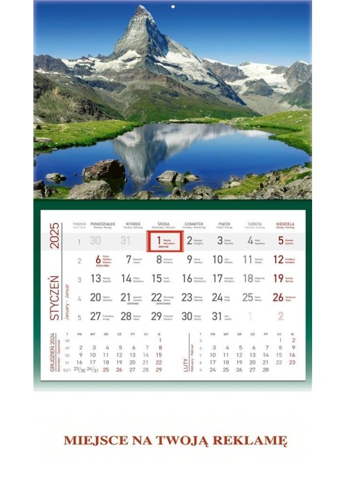 Kalendarz 2025 ścienny jednodzielny Góry