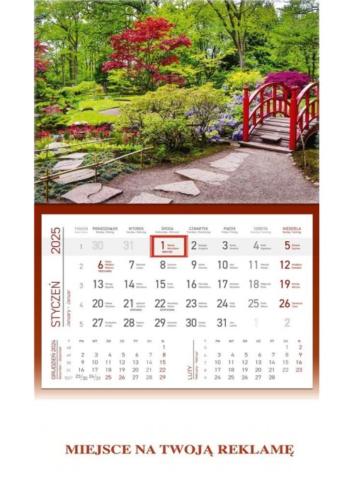 Kalendarz 2025 ścienny jednodzielny Ogród