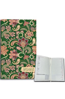 Kalendarz 2025 A6 tygodniowy Paisley kwiaty green