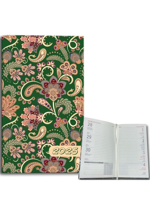 Kalendarz 2025 A6 tygodniowy Paisley kwiaty green