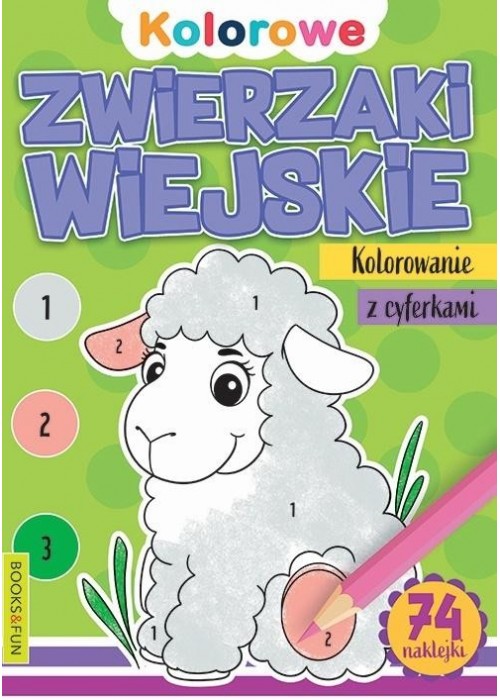 Zwierzaki wiejskie. Kolorowanie z cyferkami